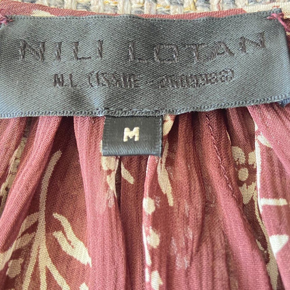 New No Tags Nili Lotan Silk Floral Blouse Size M Color Brow/Ivory - Picture 2 of 8